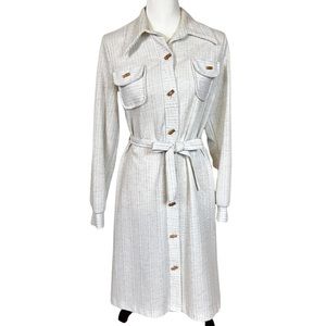 Vintage cream shirt dress bamboo buttons long sleeve  70’s tiki style